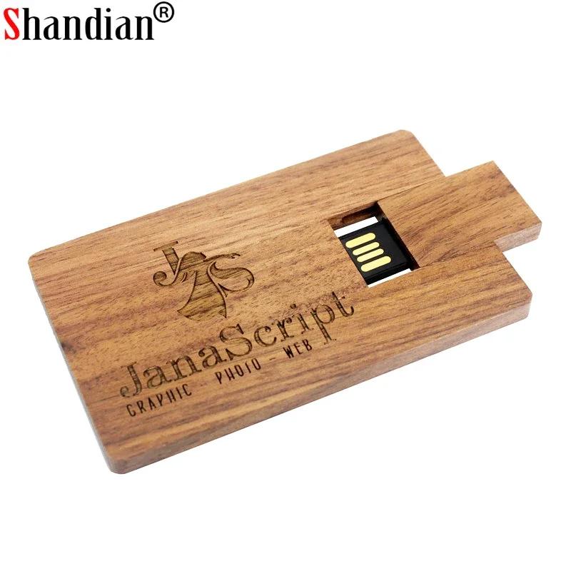 SHANDIAN-pendrive de madera de bambú y Redwood, modelo de tarjeta, unidad flash usb, 4GB, 16GB, 32GB, 64GB, logotipo personalizado gratis