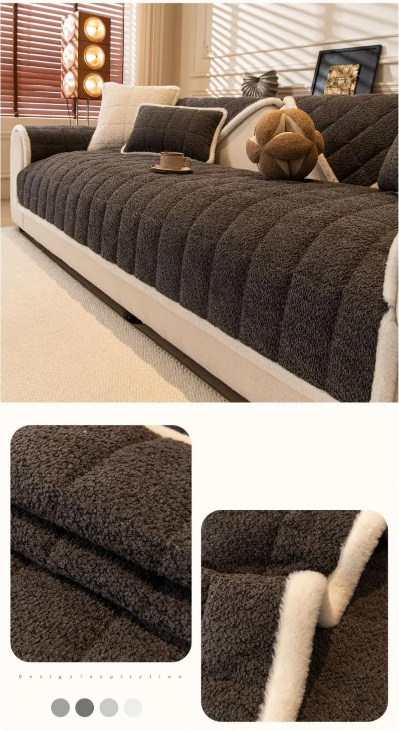 Winter-Sofakissenstoff, einfarbig, Chenille, dick, warm, bequem, Sofabezug, schlichter Stil, rutschfeste Sofabezug-Polsterung – Detail 11