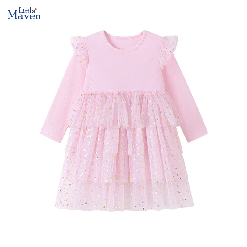 Little maven Multi-layer Mesh Stars Dress for Baby Girls Costumes Casual Dress Autumn Dresses Kids Clothes Children's Clothing