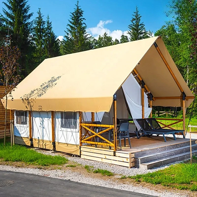 Luxury Waterproof Canvas Safari Glamping Tent with Wood Frame Four Season Outdoor Resort Hotel Camping Tent Custom Design