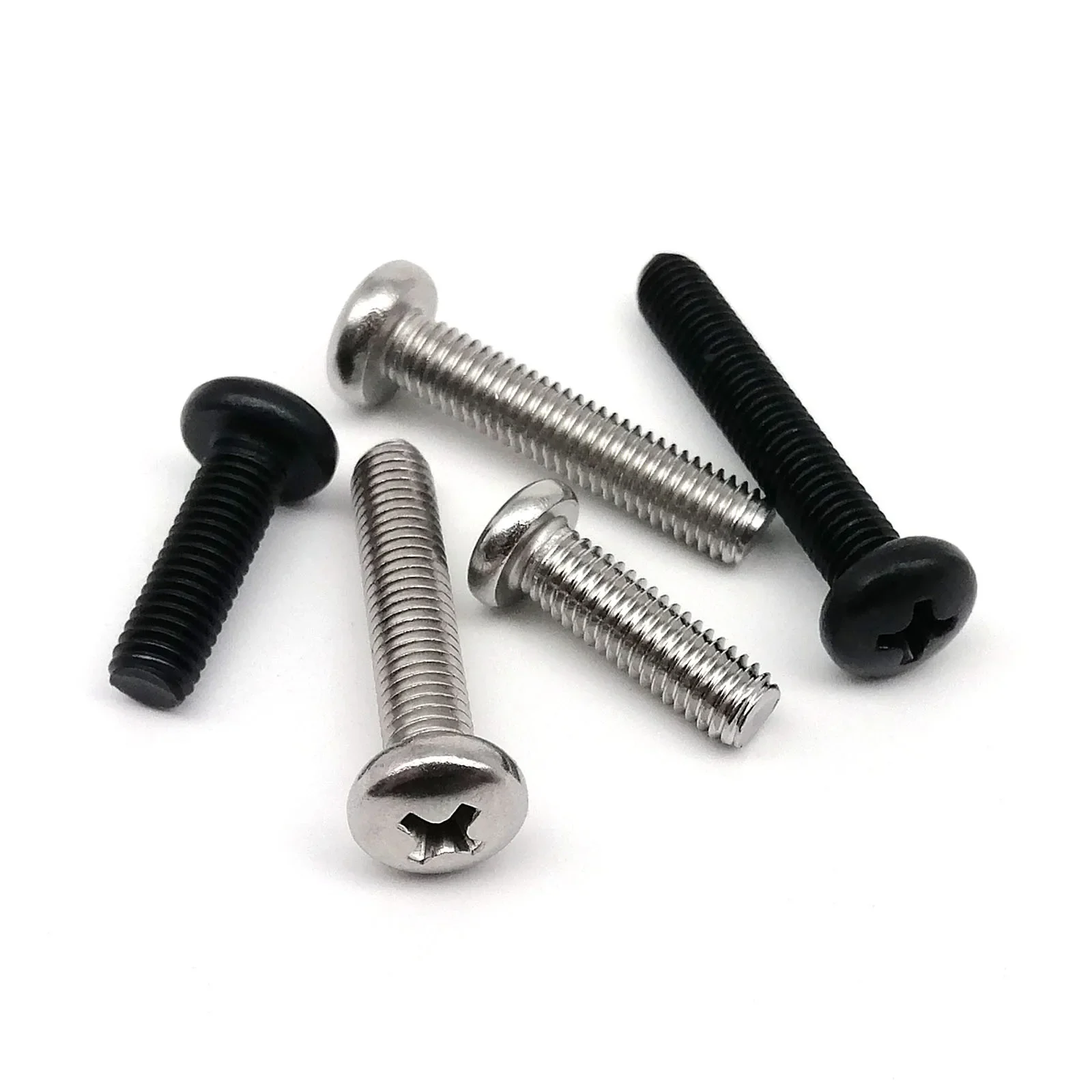 50Pcs/Pack M1 M2 M3 M4 Mini Micro Small Black Silver 304 Stainless Steel GB818 Cross Phillips Pan Head Screw Round Smooth Bolt