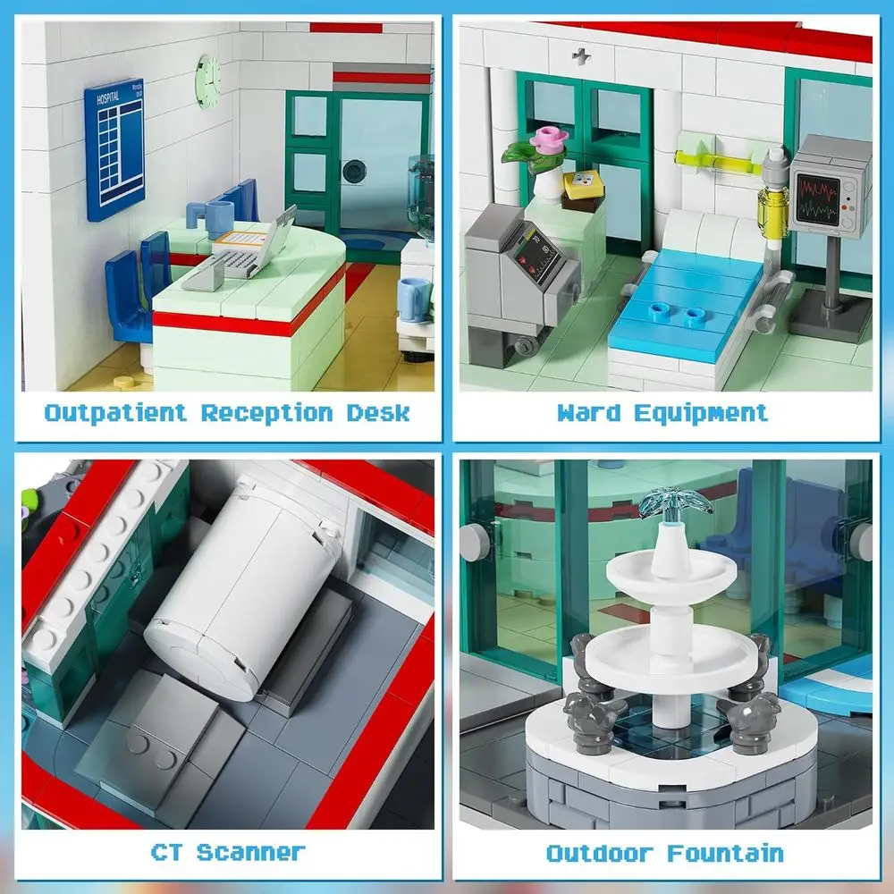 ชุดโรงพยาบาลสถาปัตยกรรมสำหรับผู้ใหญ่พร้อมรถพยาบาล ชิ้นส่วนจิ๋วละเอียด 1,888 ชิ้นสำหรับนักสะสมและผู้ที่ชื่นชอบการเล่นบทบาทสมมติ