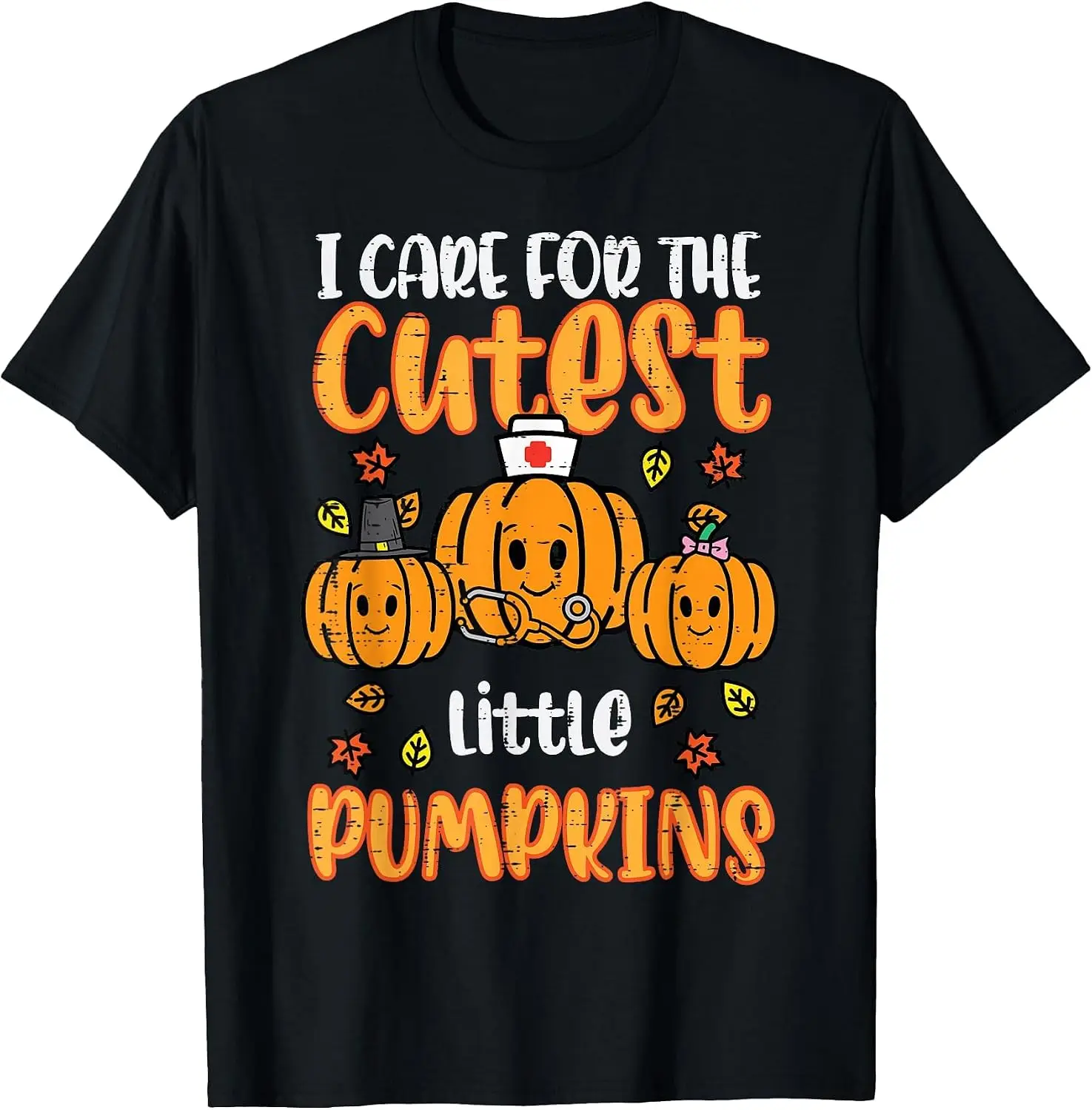 Pumpkins Nurse Halloween Scrub Top Fall Thanksgiving Women T-Shirt Unisex Unique Graphic Print T-Shirt Soft Cotton Casual Crew Neck Short Sleeve Tee For Men Women Daily Fashion Tops.Graphic Tee,Print T Shirt,Crew Neck,Short Sleeve.