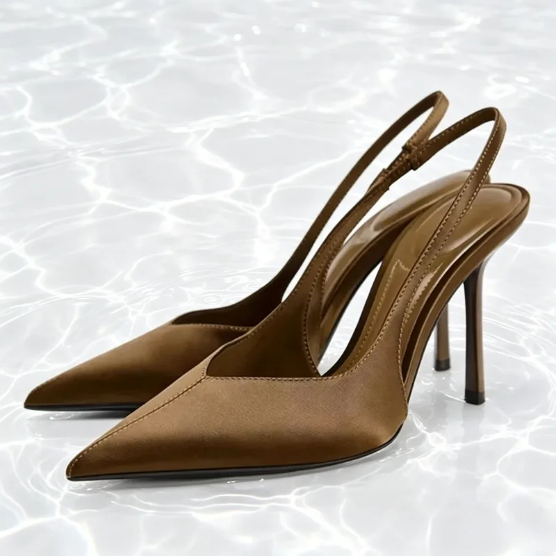 

Elegant Back Strap Designer Pumps Women Sexy Pointed Toe High Heels 2025 New Summer Heeled Sandals Fashion Banquet Dress Shoes