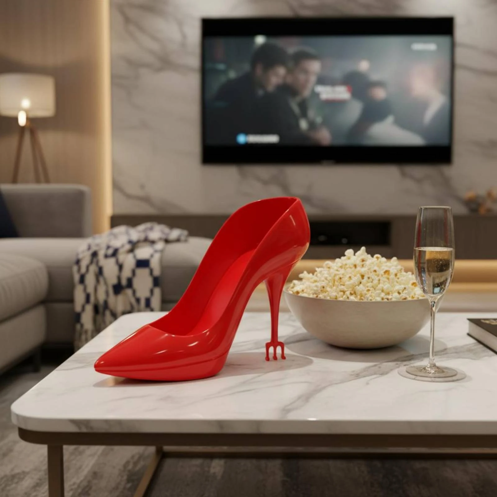 High Heel Popcorn Container Glossy High-Heel Heel Container Shoe Shaped Snack Container Shiny Popcorn Bowl Molded