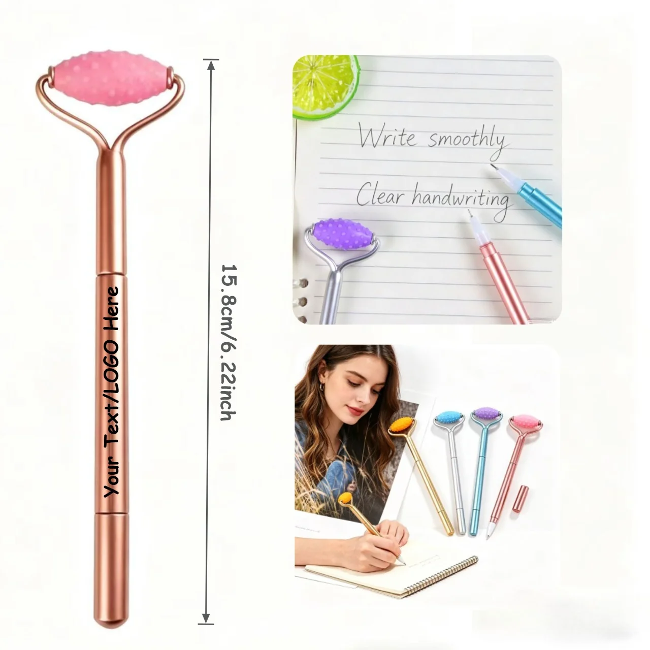 30PCS 2-in-1 Silicone Massage Roller Gel Pens with Customizable Logo Retractable Pens Office School Novelty Stationery