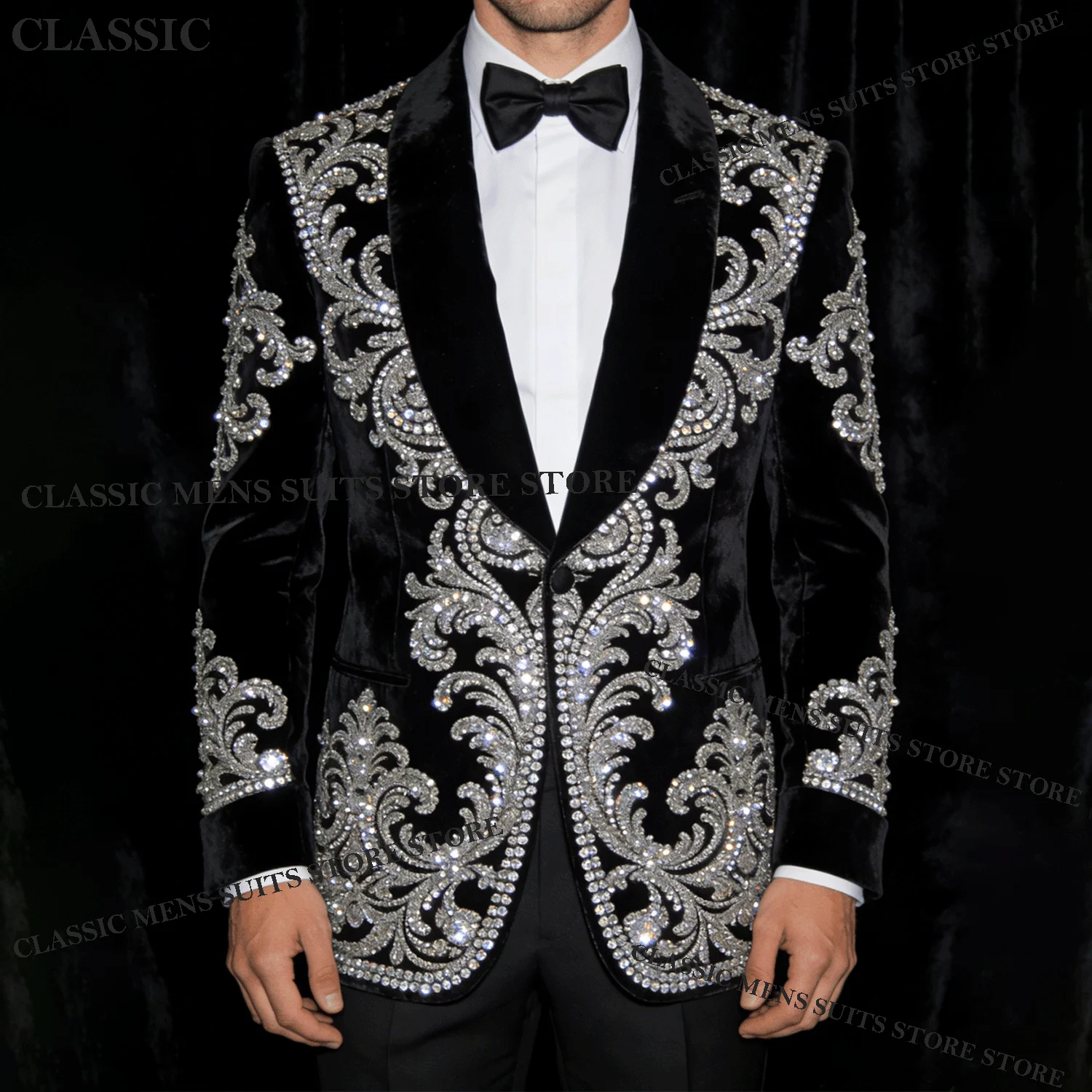 

Изысканные смокинги по индивидуальному заказу, мужские костюмы с бриллиантами, остроконечные лацканы, комплект из 2 предметов для жениха, роскошные свадебные мужские пиджаки для выпускного вечера, костюмы