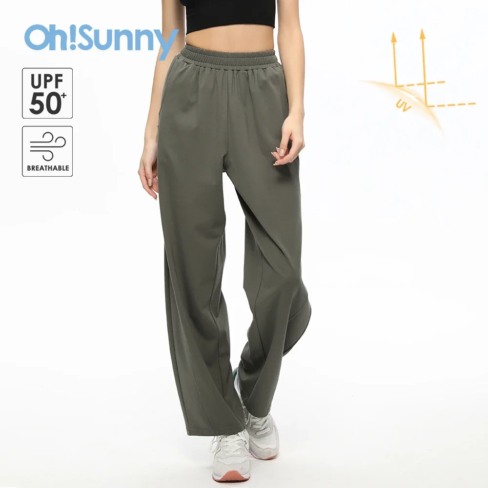 OhSunny Women Hiking Pants 2024 Spring Summer New Fashion Loose Cool Breathable Wide-leg Trousers Anti-UV UPF50+ Sweat Pantsuit