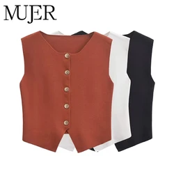 MUJER White Cropped Vest Top Women Black Sleeveless Vests for Women Autumn Button Women's Tailored Vest Streetwear Vest Women