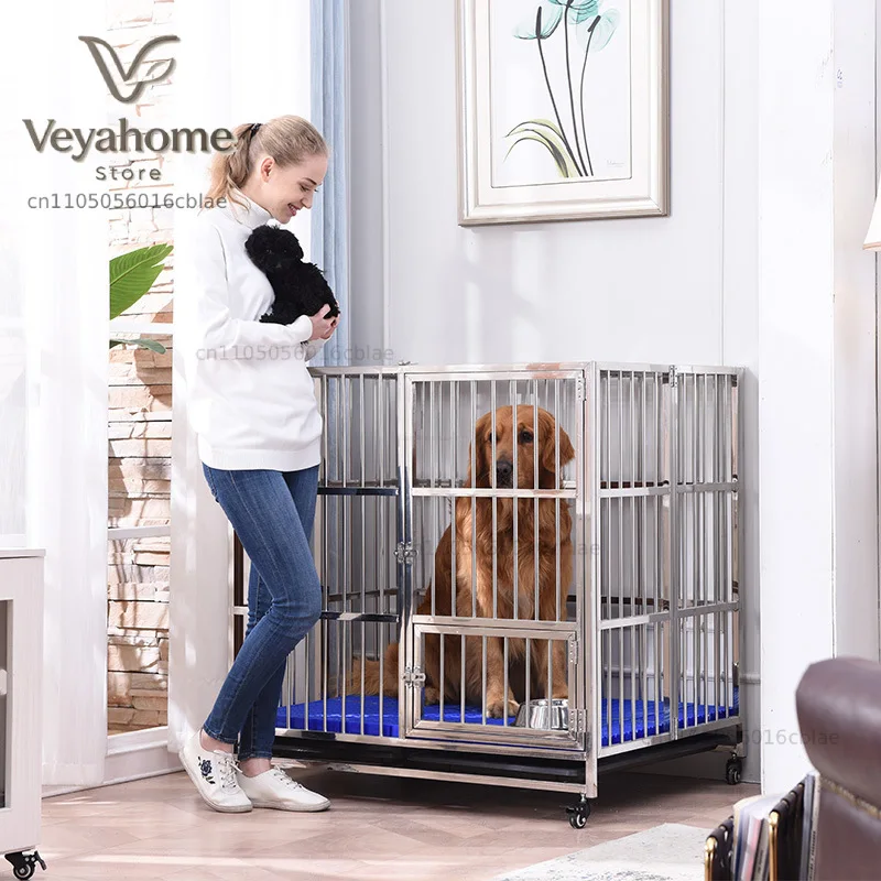 Large Dog Cage Outdoor Stainless Steel Folding Fence with Strong Load-bearing Capacity Bottom Extraction Tray for Dog Supplies