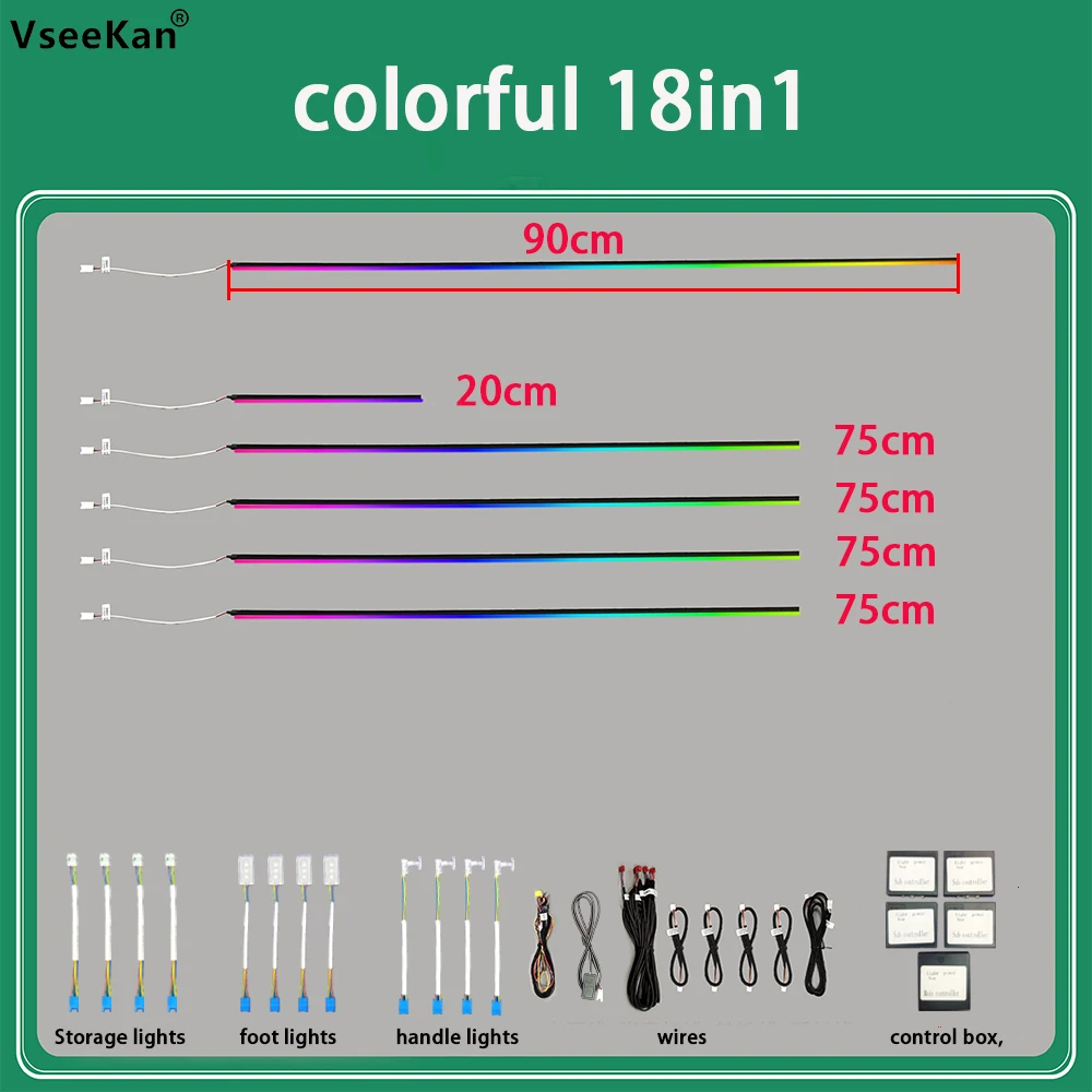 طقم الإضاءة المحيطة للسيارة طقم الإضاءة الداخلية 18 في 1 ثنائي المنطقة سيمفوني LED طقم أضواء أكريليك نيون تطبيق جوال والتحكم المفاتيح