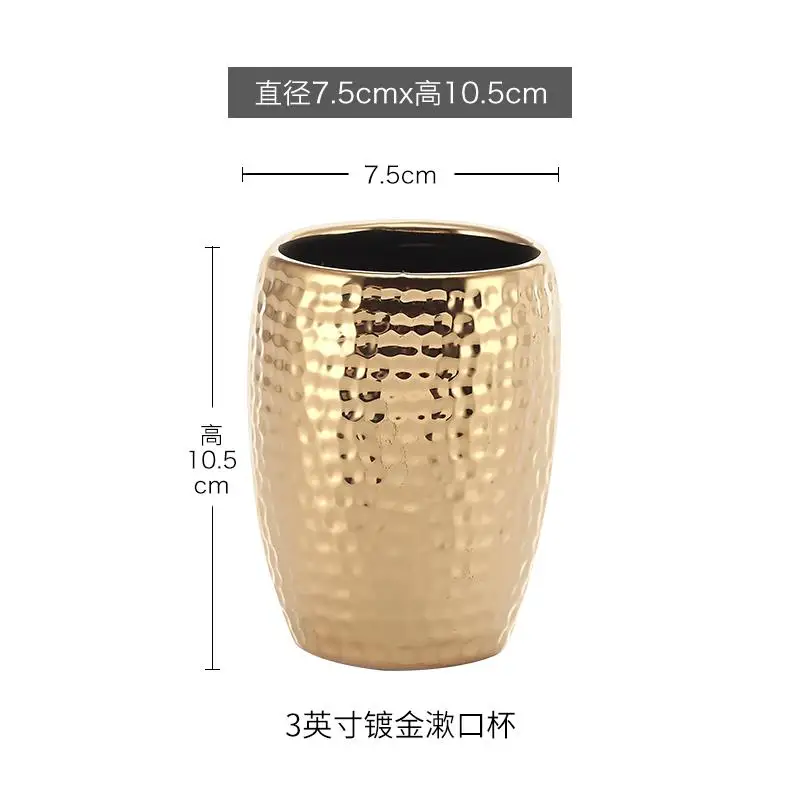 Ceramic Bathroom Accessories Set Golden Soap Dispenser Toothbrush Holder Dish Household Decoration Storage Tray