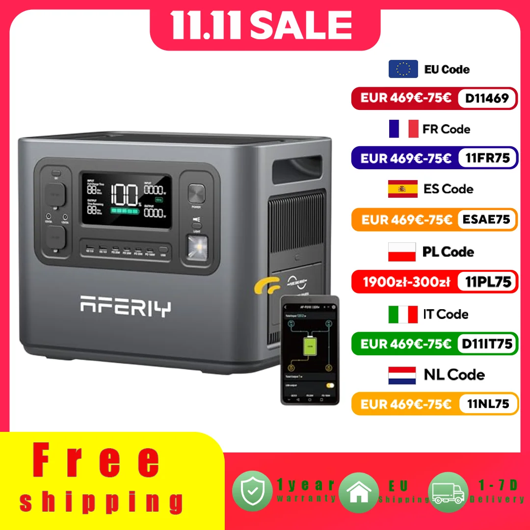 AFERIY P210 Tragbares Kraftwerk, 2400 W, Solargenerator, 2048 Wh, Lifepo4-Batterie, Heim-Backup, Outdoor, Camping, mobile Stromversorgung