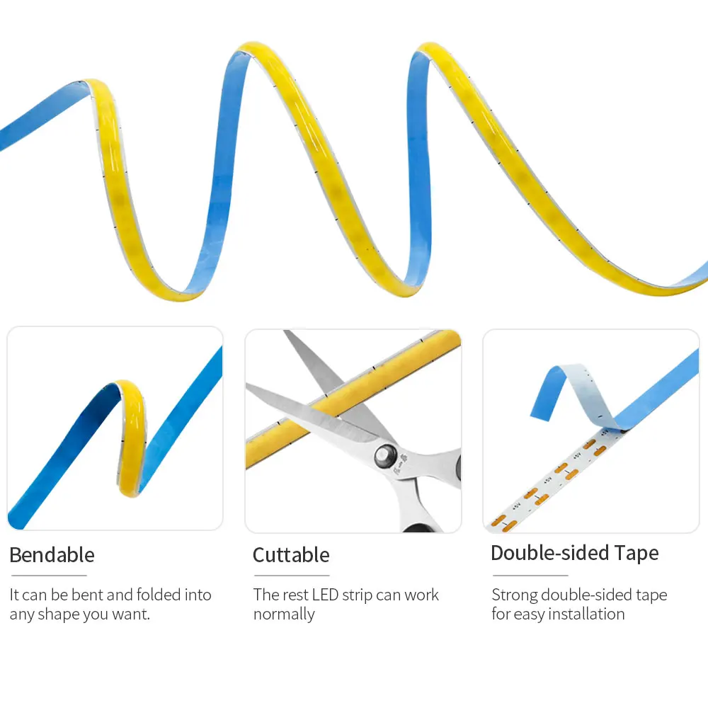 Imagem -03 - Ultra Fino Fob Led Strip Alta Densidade Luz de Fita Cob Flexível Iluminação Linear Regulável Lâmpada Ra90 400leds por m mm mm Dc12v 24v