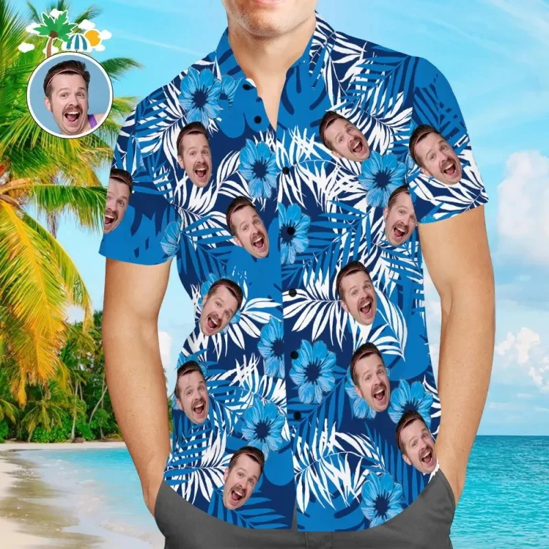 New Summer Custom Photo Hawaiian Shirt Men Clothing Funny 3D Customized Printed Button Up Shirt Cool Short Sleeve Women Blouse