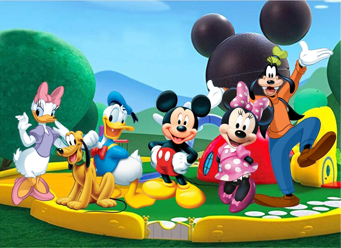 Fondos de vinilo de Mickey Mouse y sus amigos Clubhouse decoración de fiesta de cumpleaños para niños fondo de fotografía pancarta para Baby Shower