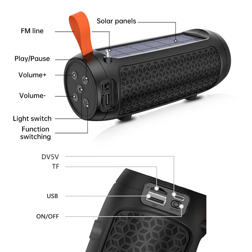 Wireless Stereo Speaker With Flashlight Outdoor Music Box Bluetooth-compatible Speaker TF FM Radio