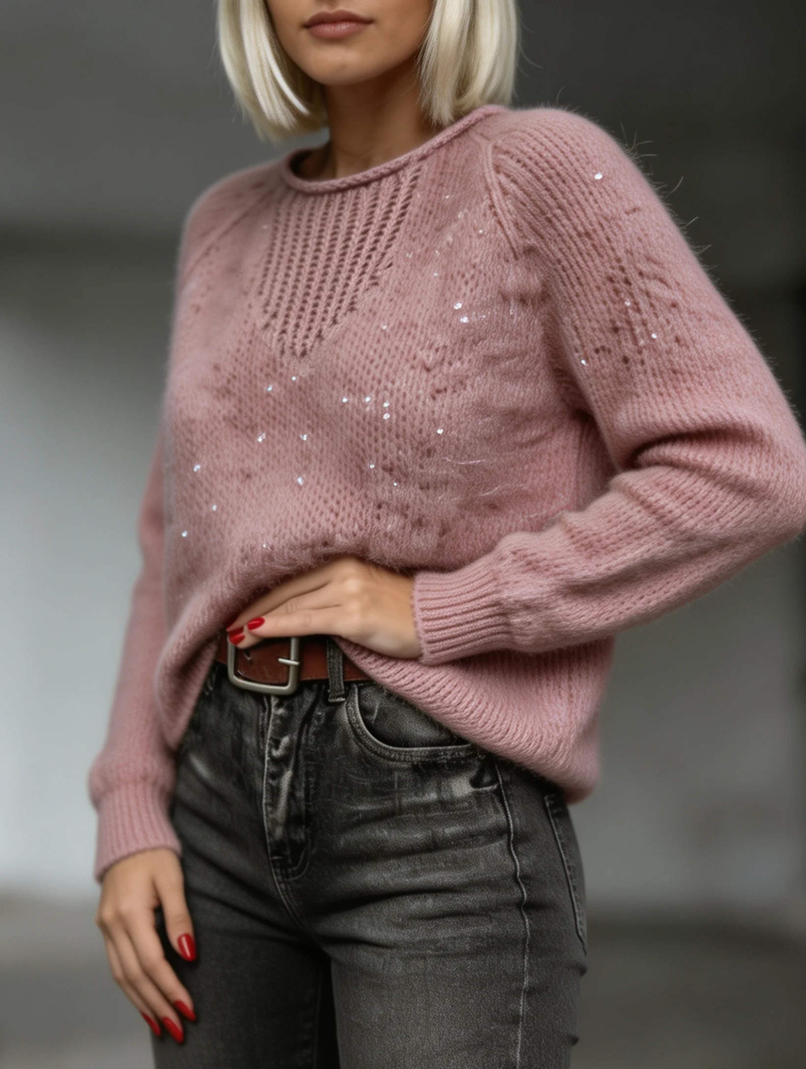 Damen-Strickoberteil in Übergröße mit Pailletten, modisch, elegant und vielseitig, geeignet für Herbst und Winter. – Detail 4