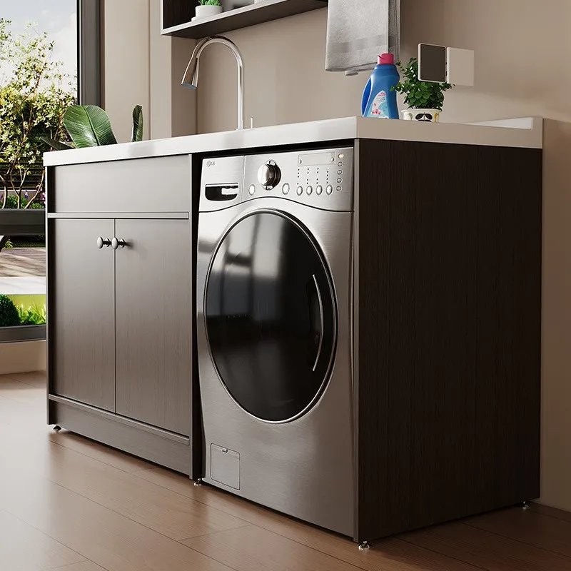 Balcony integrated cabinet combined laundry cabinet laundry basin with rubbing board washbasin slot