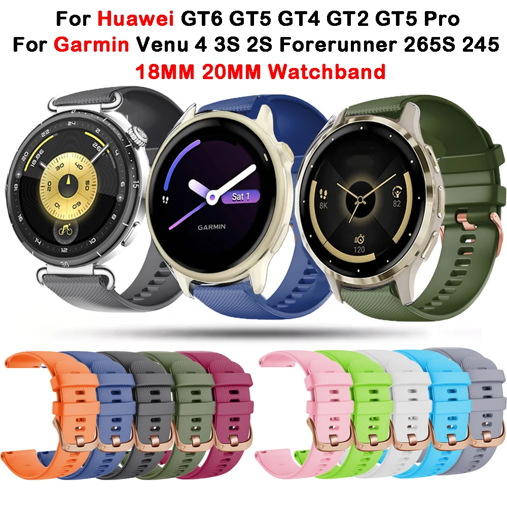 

18mm 20mm Silicone Strap For Garmin Venu 4 41mm 2s 3s SQ 2 Plus Vivoactive 3 4s 5 For Huawei watch GT6/5/4 41mm GT2/GT5Pro 42mm