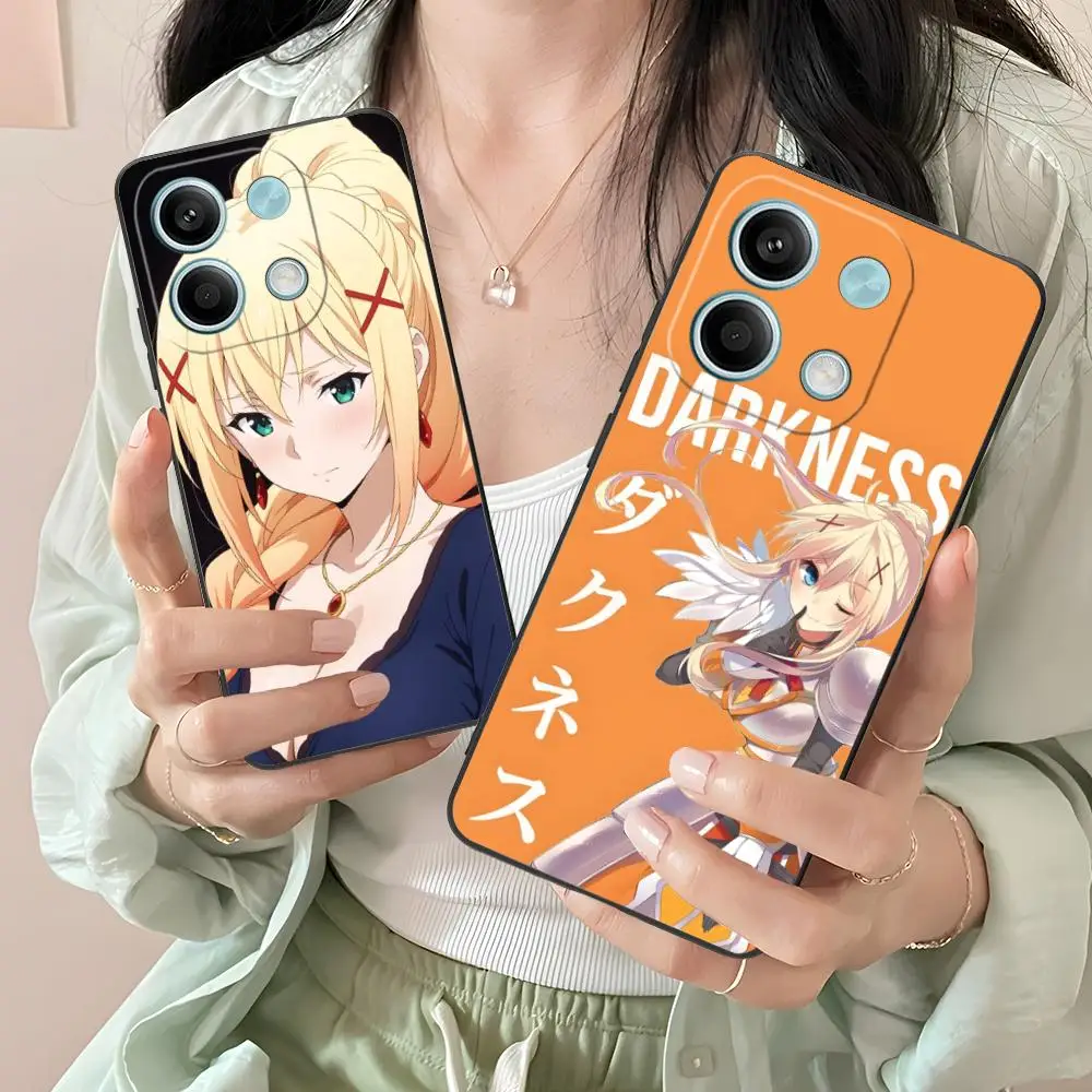 Konosuba الظلام قضية الهاتف المحمول ل Xiaomi Redmi ملاحظة 14 13 12 11 A5 3 2 1 برو زائد 4G 5G اللون واقية غطاء فاخر