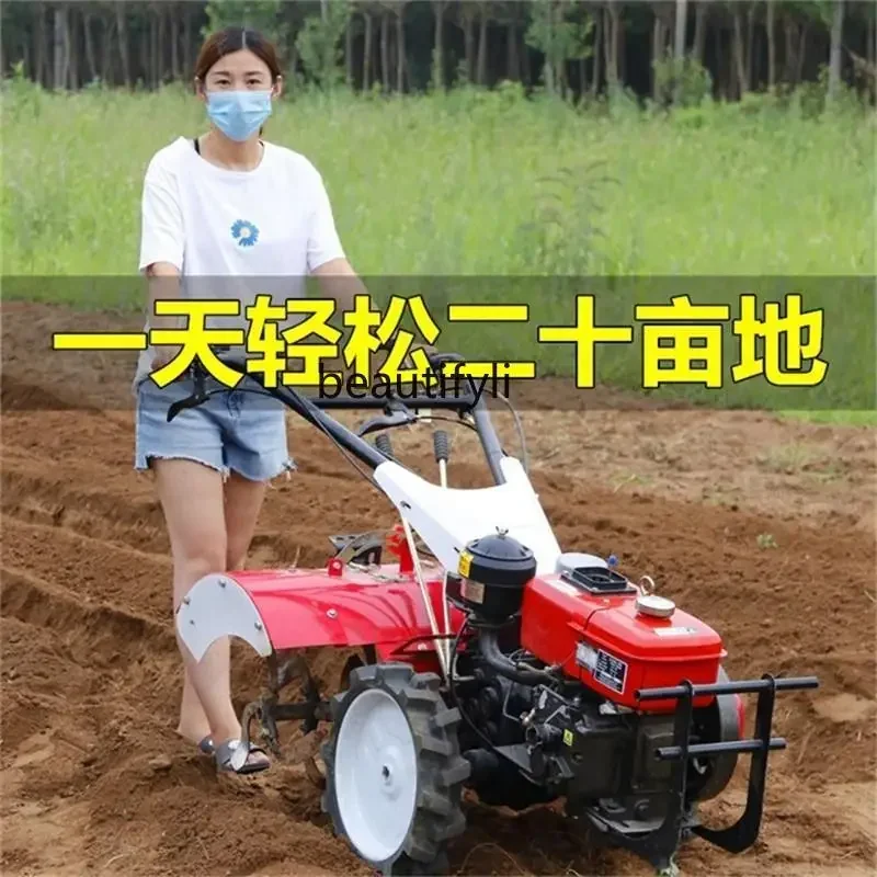 AY محراث صغير جديد بأربع عجلات، منزلي متعدد الوظائف، حراثة خندق صغيرة، دعم يدوي للحراثة الزراعية