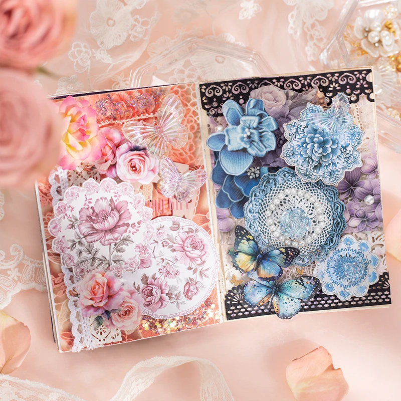 Journal GO 15pcs/lot Vintage Lace Flower Landscaping Material Paper Dream Tea Party Collage Sticker Creative DIY Journal Labels