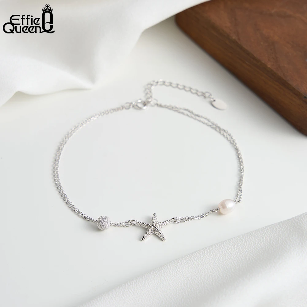 

Модный браслет на ногу Effie Queen с подвеской в виде морской звезды и пресноводным барочным жемчугом, из стерлингового серебра 925 пробы, ювелирное украшение SA101