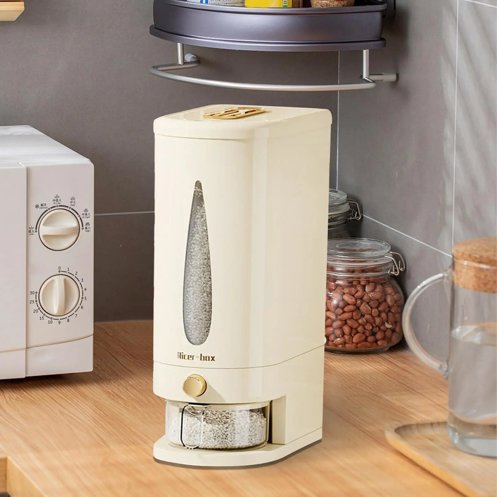 

Rice Dispenser Rice Bucket Cereal Container Airtight Household Kitchen Pantry Storage Bucket for Soybean Corn Grain Dry Food