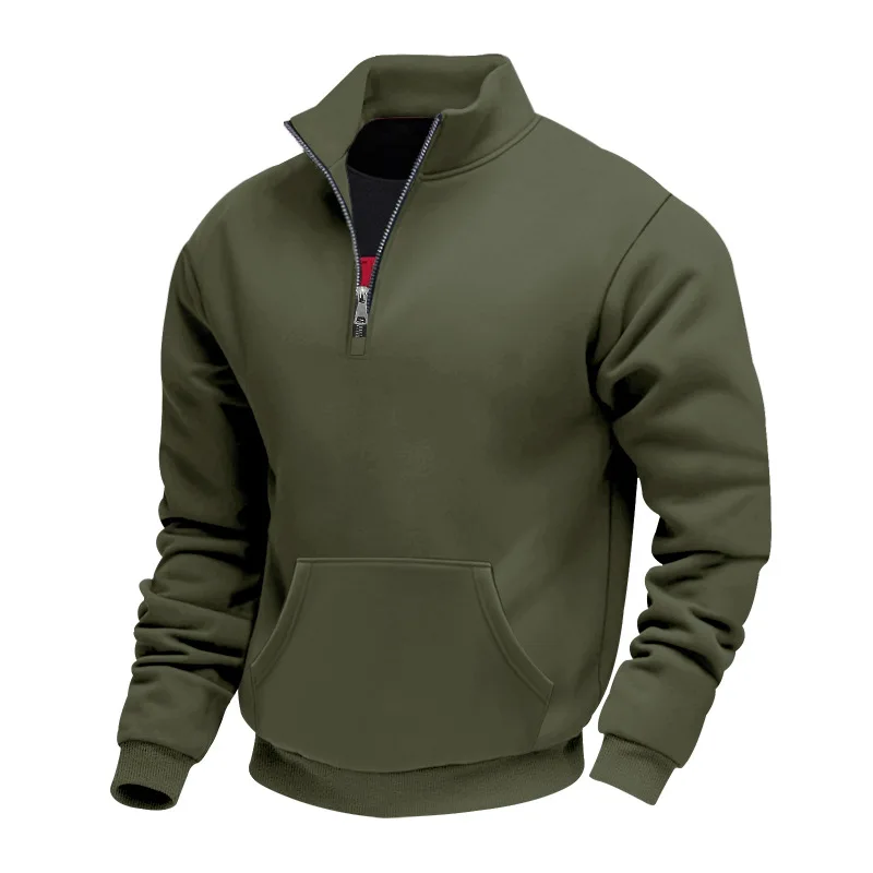 Grenzübergreifender Herbst- und Winter-Samt-Pullover für Herren, locker geschnitten, im Retro-Stil, lässig, mit Stehkragen, halbem Reißverschluss und Taschen für Pendler. – Detail 26