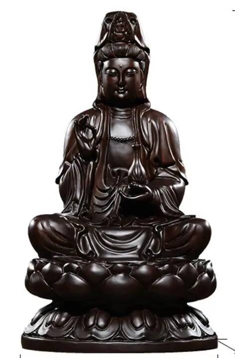 

Ebony carving open light sitting lotus guanyin bodhisattva Buddha ornaments black sandalwood Laughing lucky Handmade sculpture