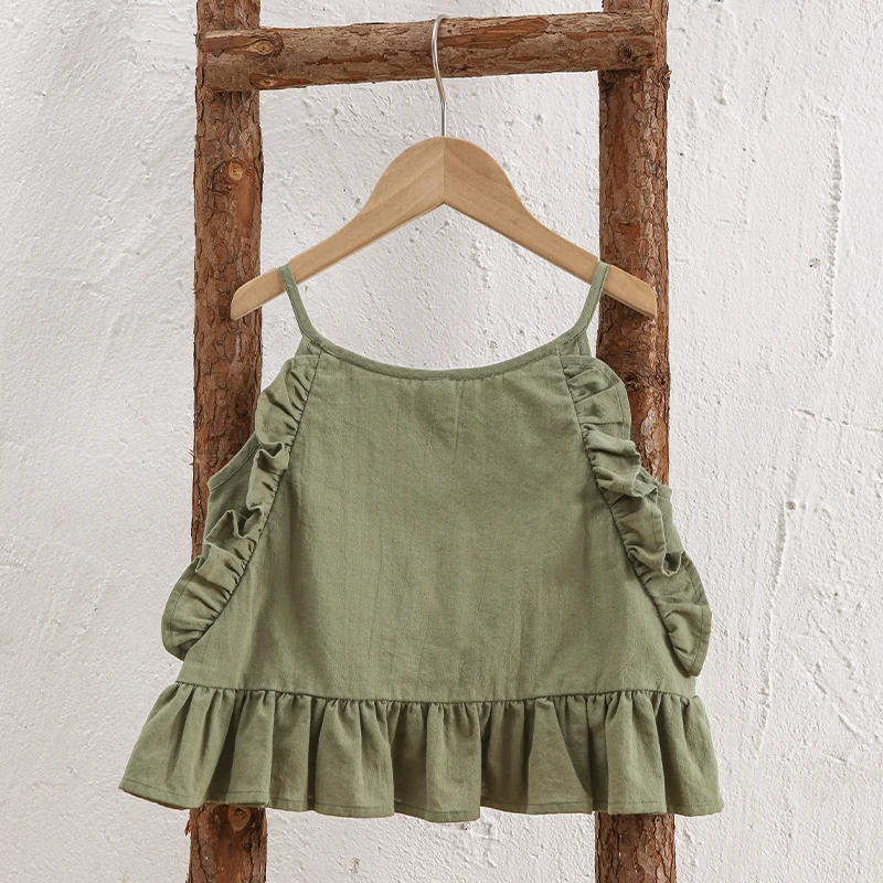 Girls Sweet Cute Ruffled Camisole Summer New Cotton Thin Baby Girl Casual Loose Sleeveless Outside Small Tank Tops