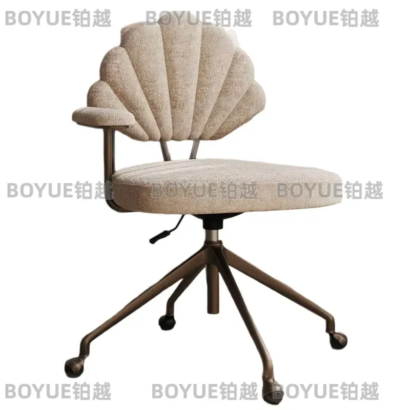 Luxury French Makeup Vanity Chair with Wheels Rotating Backrest High End Dressing Table Seat for Bedroom Computer Desk Use