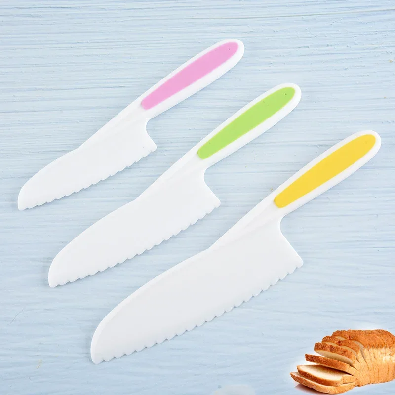 3PCS/Set Kitchen Cooking Sawtooth Knife Kids Chef Toddler Cooking Plastic  Knives Slicing Paring Fruit Vegetable Cutter Knife