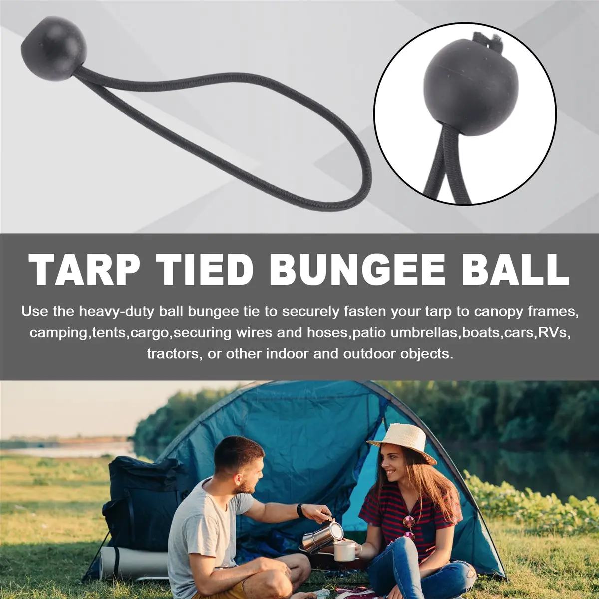 

Спортивный черный эластичный шнур с шариком, сверхпрочный уличный банджи-шнур с шариком, эластичный шнур с шариком для крепления тентов, для укрытий, кемпинга, перевозки грузов, 60 шт.