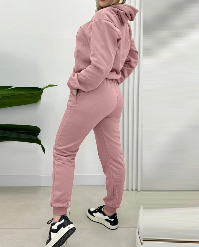 Warm Pants Two Piece Set Woman Long Sleeved Shirt with Hat Product Solid Leisure Trousers Sports Suit 2024 Autumn and Winter New