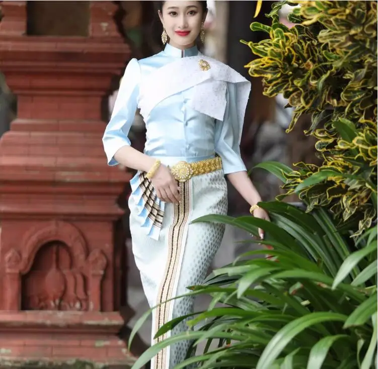 Jupe longue de style asiatique pour femmes, vêtements traditionnels thaïlandais, RON imbibé