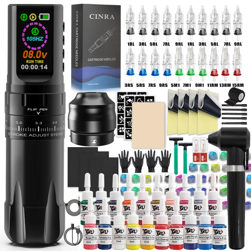 

Wireless Tattoo Kit Complete DC Rotary Tattoo Machine Pen Set Wireless Tattoo Gun Inks Needles Makeup Tattoo Beginners Body Art