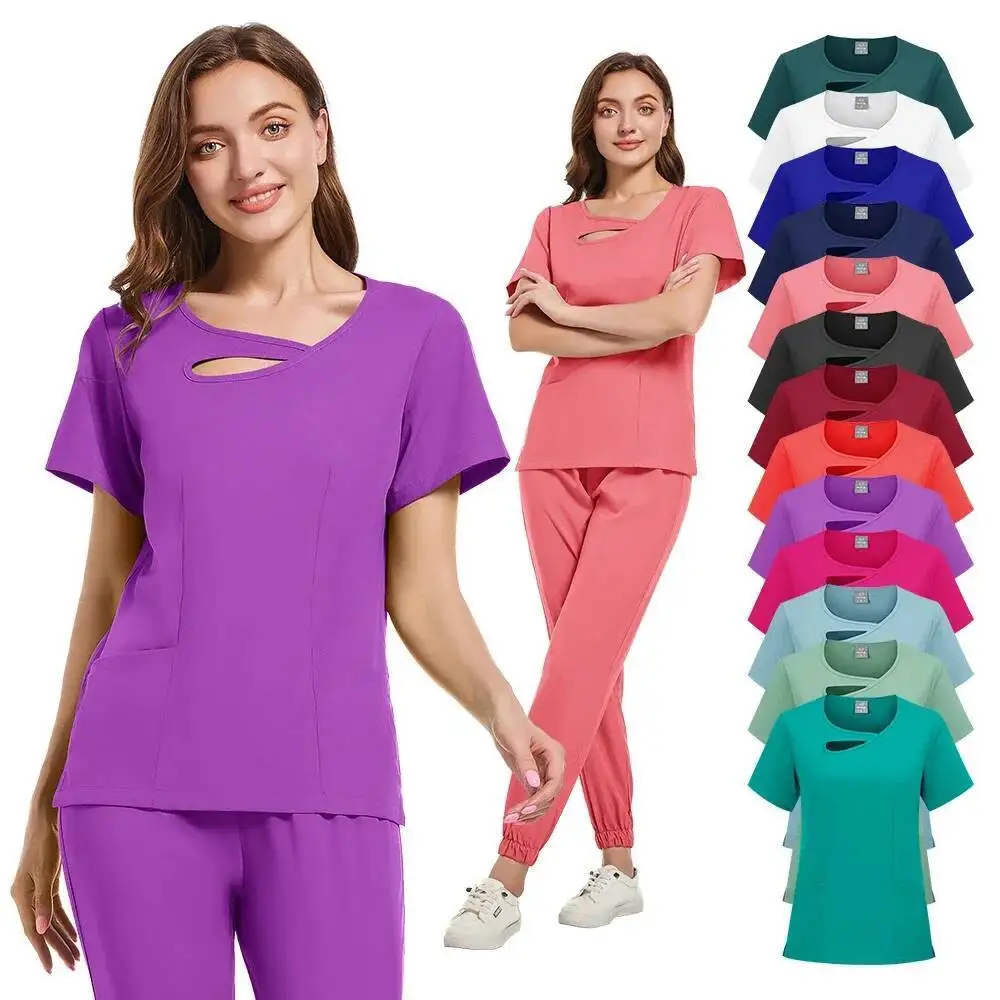 Ensemble de blouses clinique multicolores, vêtements de travail de laboratoire d'esthéticienne, uniformes d'infirmière médicale de poche, vêtements de travail vétérinaires, vente en gros