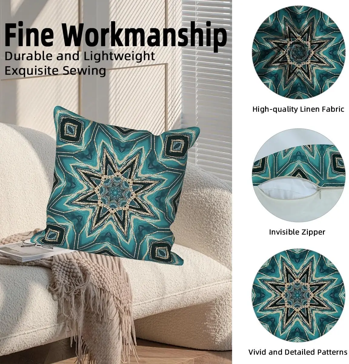 4Pcs Luxury Boho Mandala Throw Pillow Covers with Gilded Vein Watercolor Art Cushion Cases for Balcony Patio Garden Home Decor