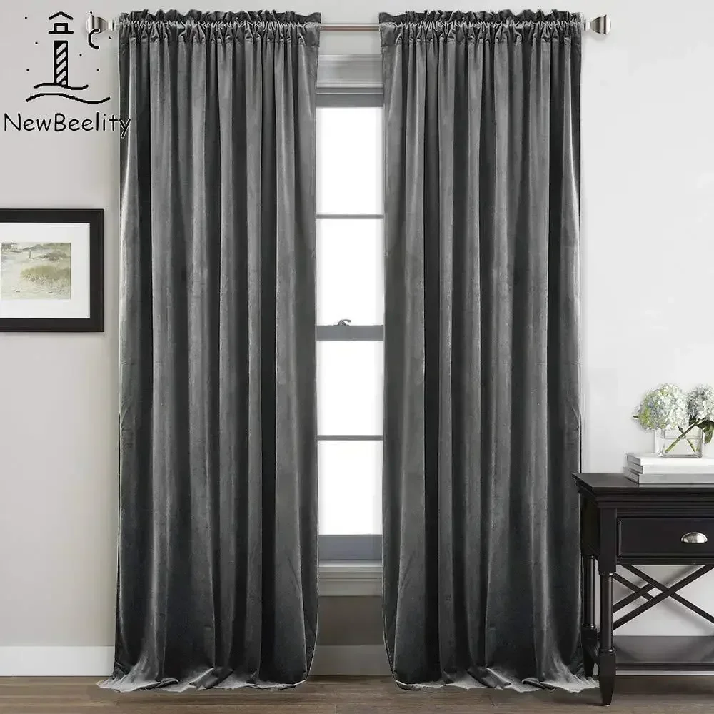 1 Panel Modern Dark Grey Velvet Curtains for Living room Shading Bedroom Door Simple Solid Thick Fabric Blackout window Decor