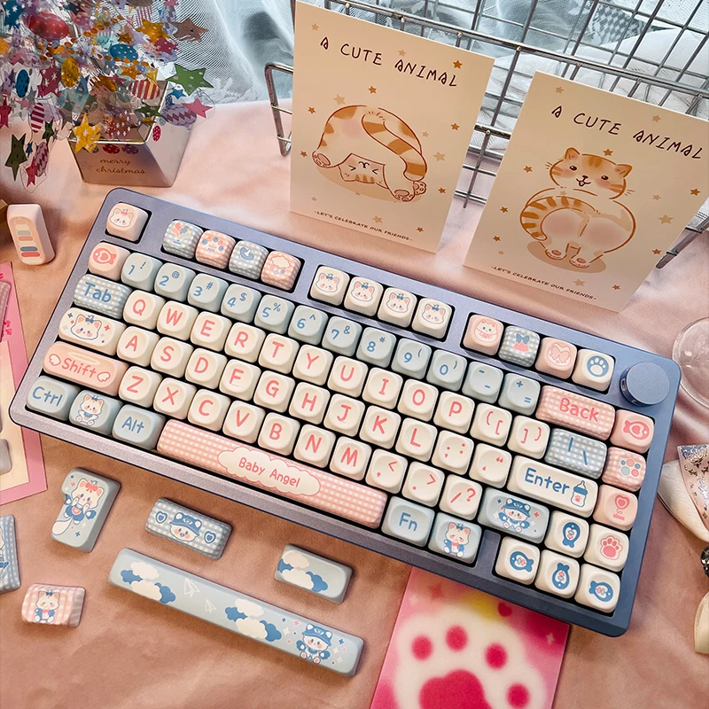 

130 Keys Sugar Bunny Key Cap MOA Profile PBT Sublimated Personalized Key Caps for Cherry MX Switch Game Mechanical Keyboard
