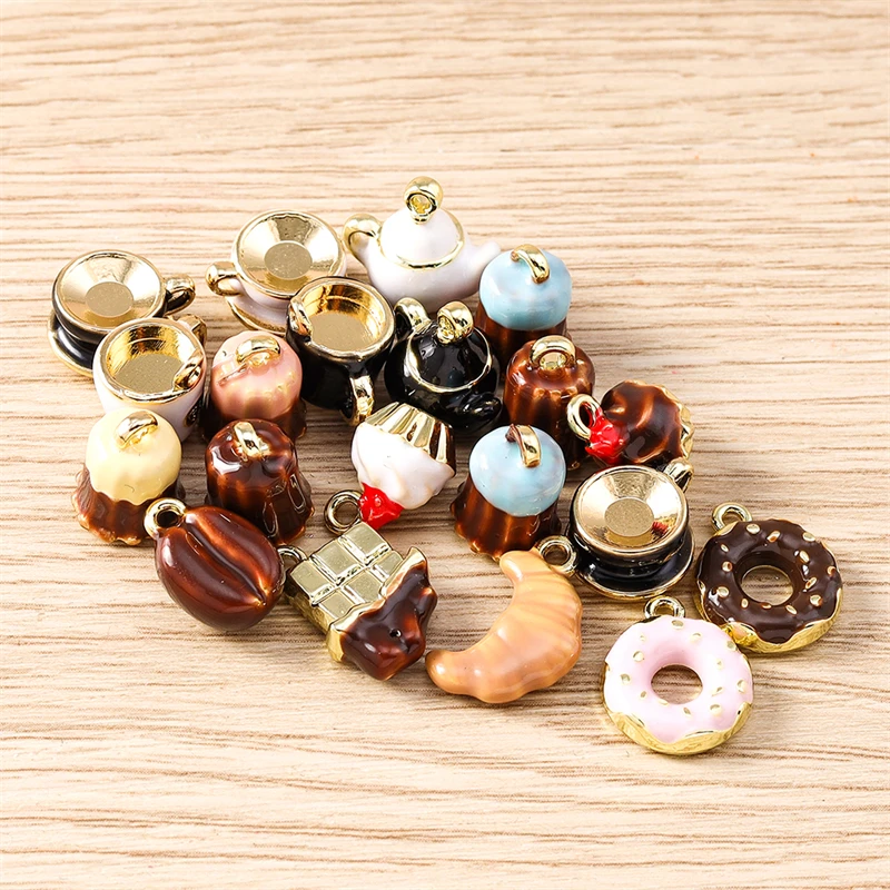 5 Stück Mix süße Lebensmittel Charms Legierung Kuchen Kaffeetasse Brot Charms Anhänger für Schmuckherstellung Tropfen Ohrringe Halsketten DIY Handwerk Geschenk – Detail 19