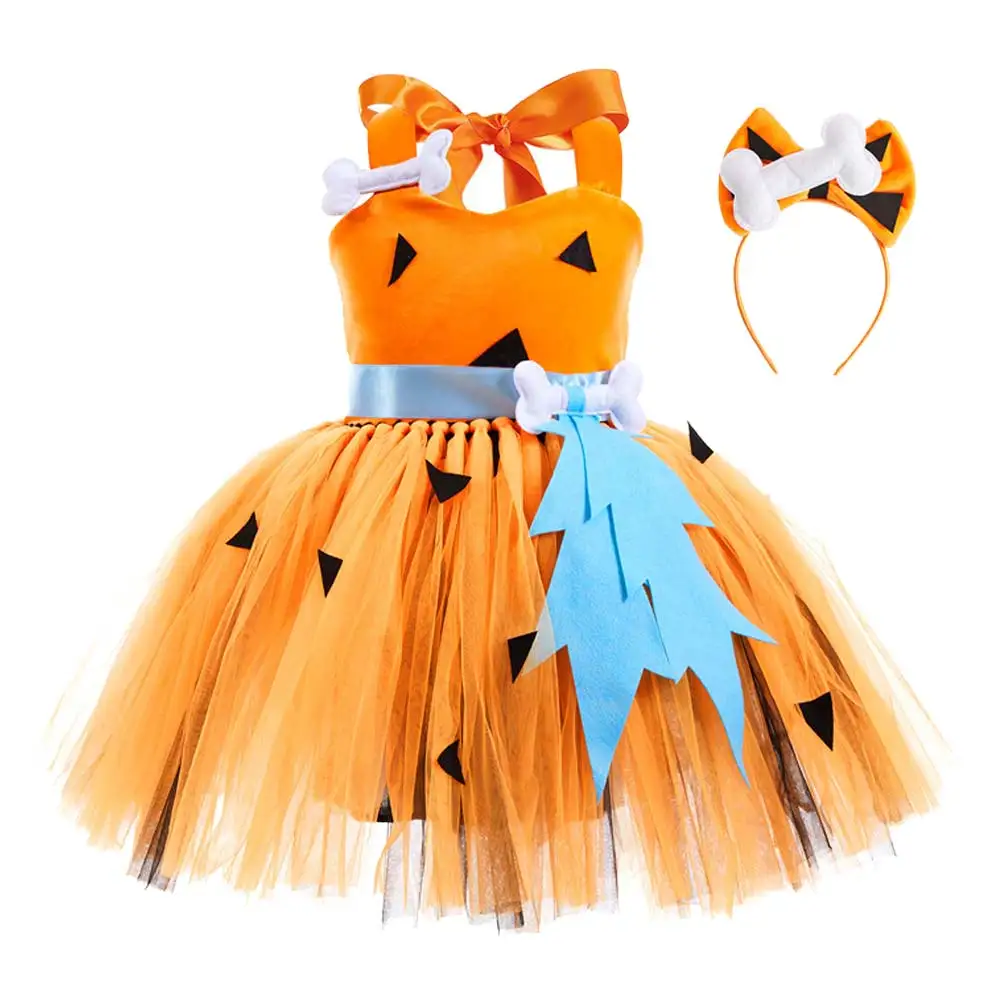 Native Cosplay Costume Kids Girls Pumpkin Tutu Dress Headband Outfits Halloween Carnival Party Suit