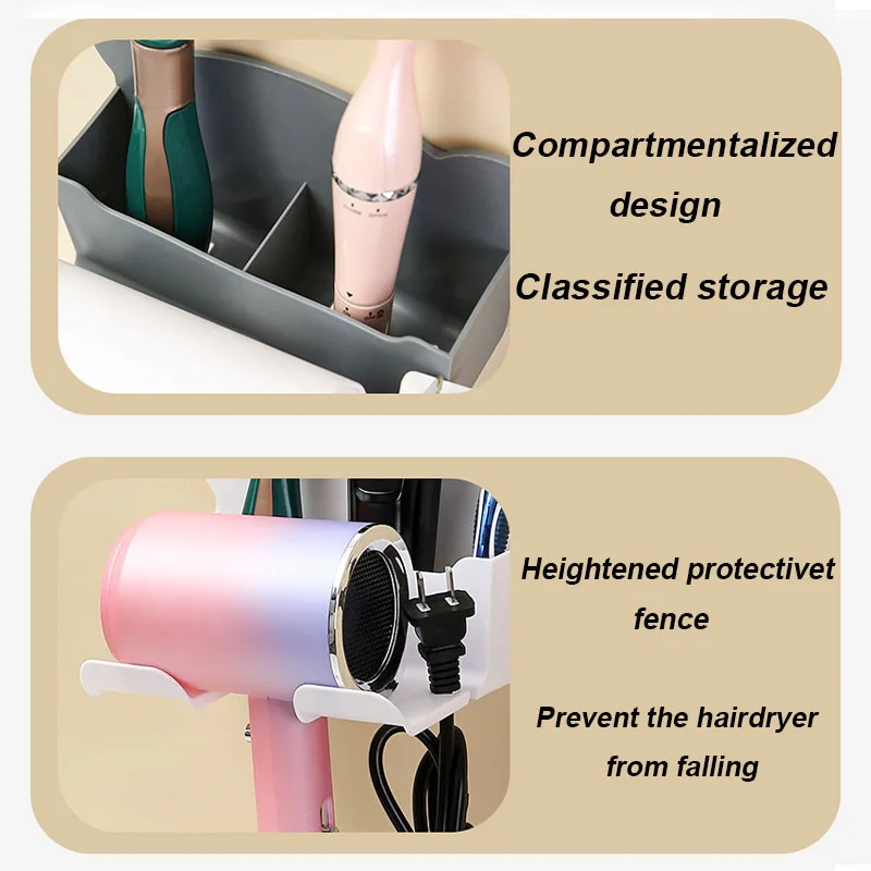 Wall Mounted Hair Dryer Holder for Bathroom Shelf Without Drilling Plastic Hair Dryer Stand Bathroom Organizer