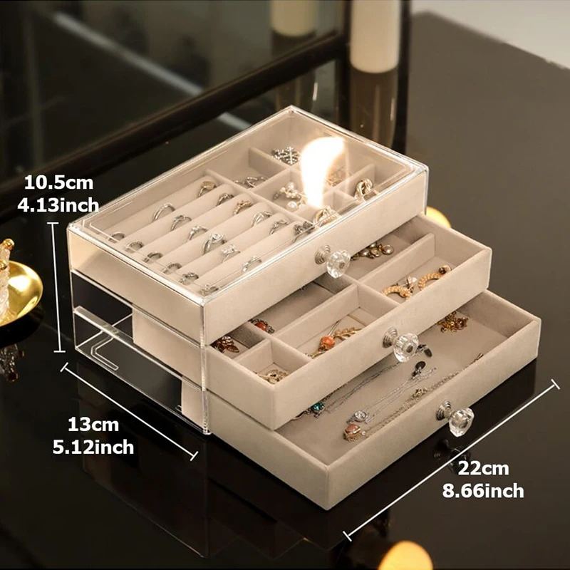 Three Layer Pull-out Jewelry Storage Box Anti Oxidation Earrings Studs Necklaces Velvet Acrylic Exquisite Jewelry Box TMZ