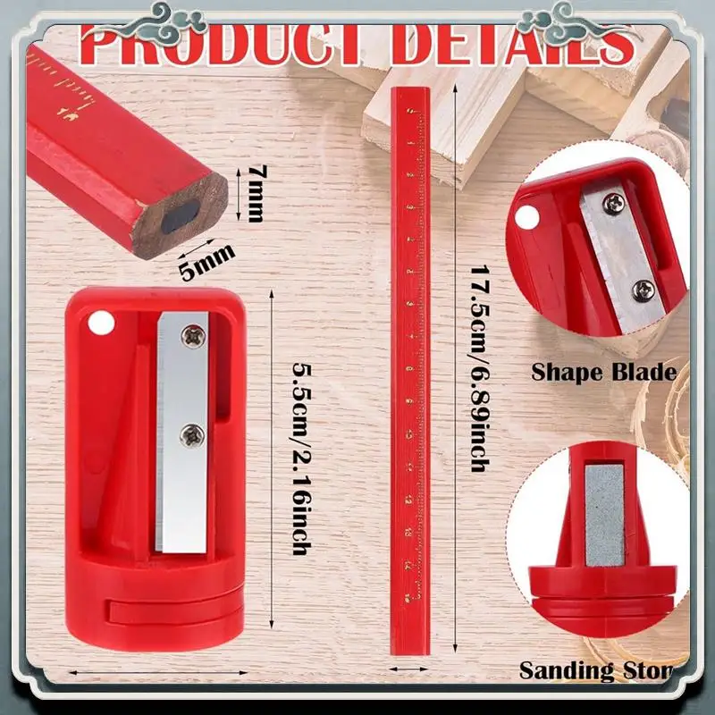 Lápices de carpintero Premium, 40 Uds., con 6 sacapuntas, lápices de construcción de carpintería negros duros octogonales planos de 7 pulgadas