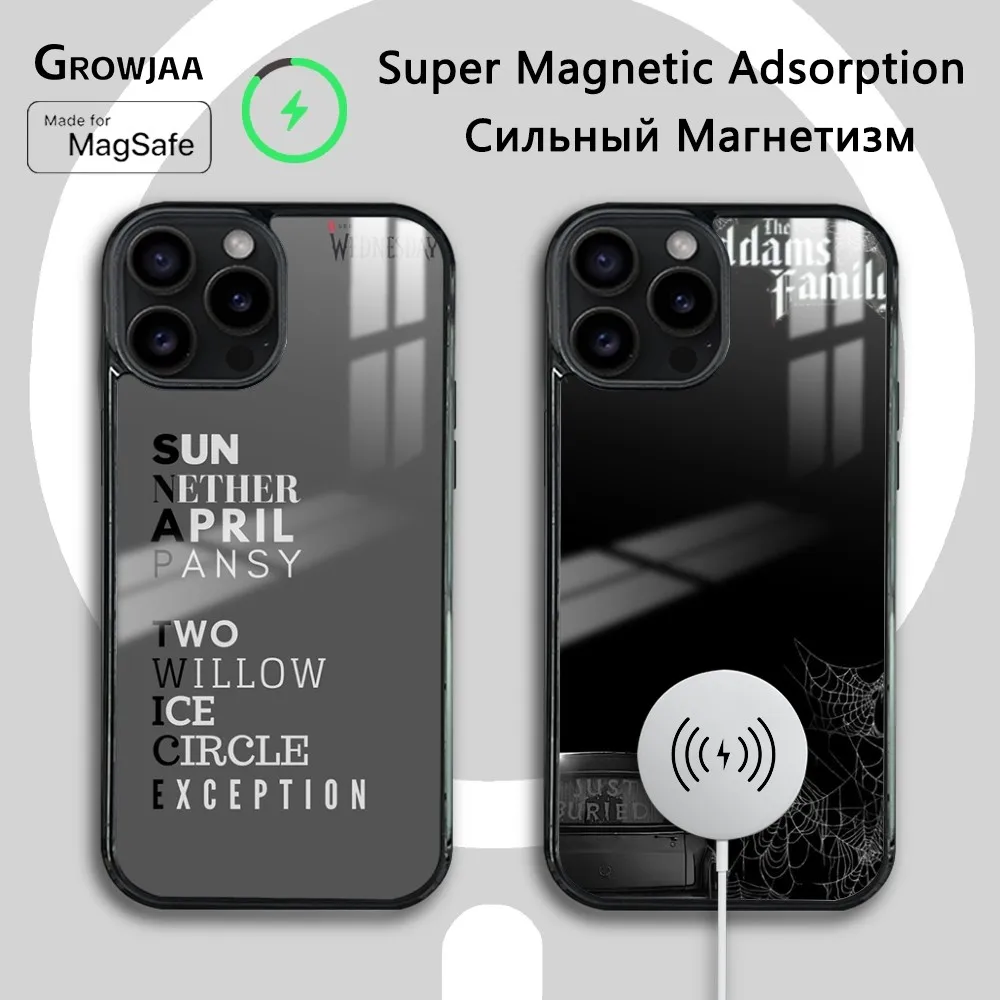 W-Wednesday A-Addams Family Magsafe Phone Case For iPhone 15 14 13 12 11 Pro Max Plus Mini Mirror Wireless Magnetic Cover