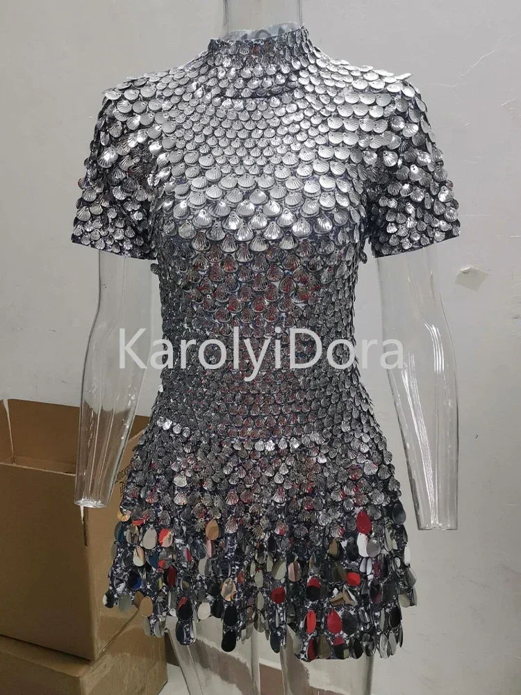 Champagne Shining Lovely Sequins Mini Dress Costume Celebrate Rhinestone Bodysuit High Quality Sexy Nightclub Dresses