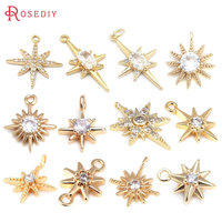 18K Gold Color Brass  Zircon Star Charms Pendants Jewelry Necklaces Earrings Bracelets Making Supplies Diy Findings Accessories